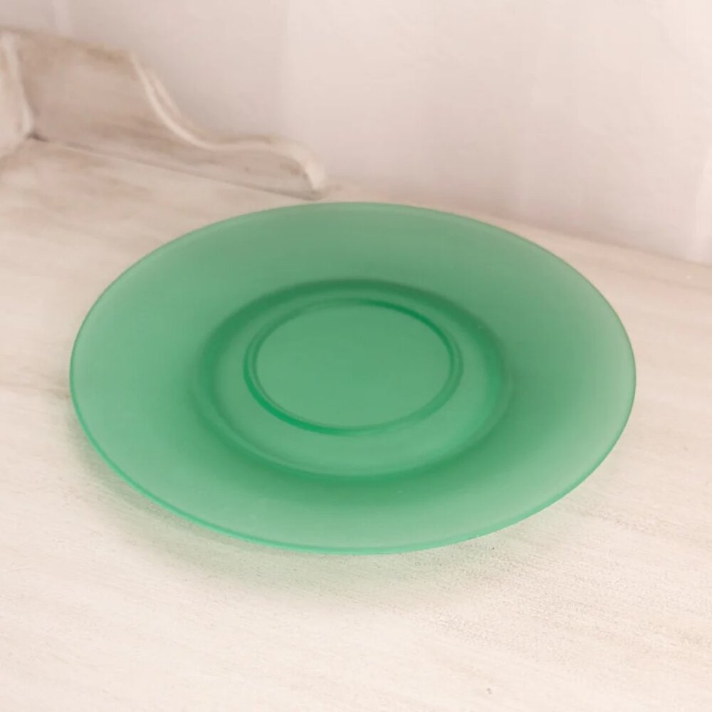 Vintage Large Green Satin Uranium Glass Underplate (Believed to be Tiffin)